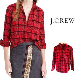 J Crew Boyfriend Electric Red Flannel Plaid Shirt